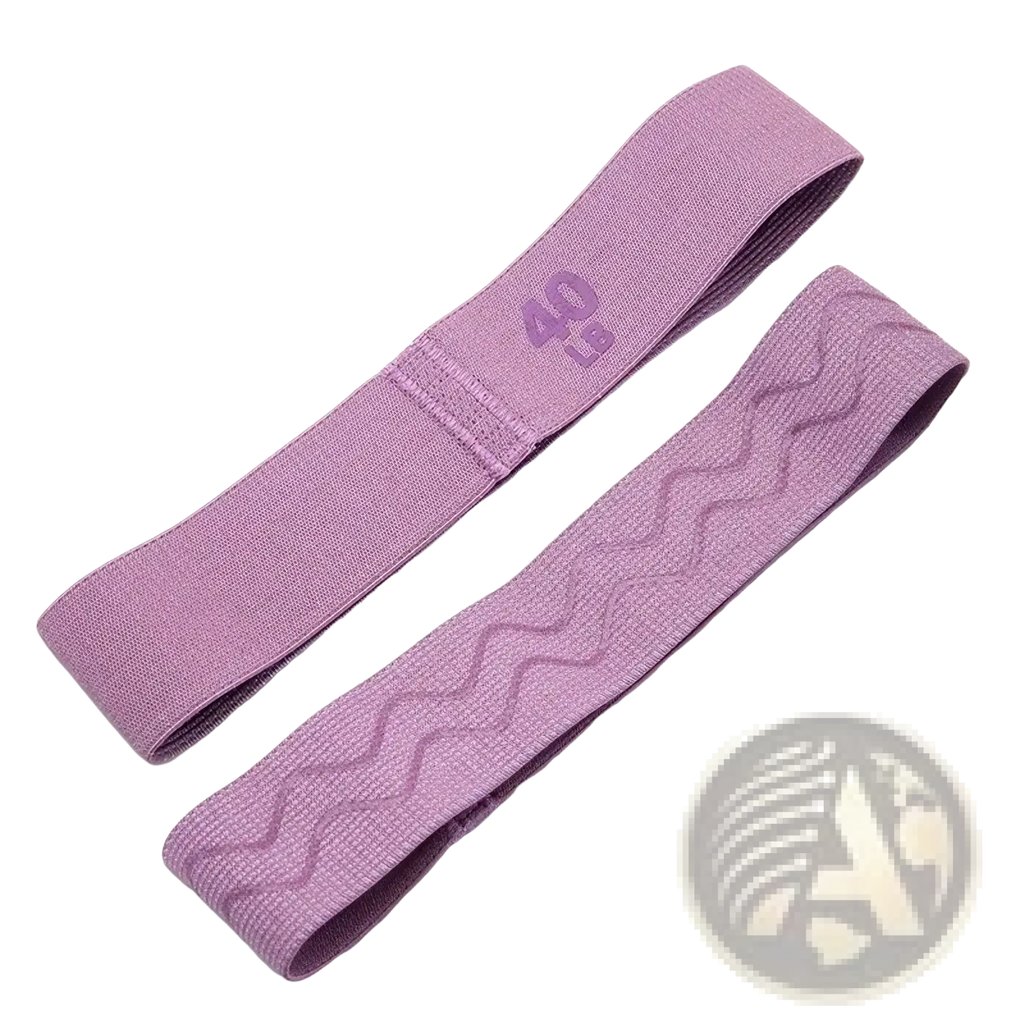 Purple fabric resistance band hip exercise loop with wavy texture and 40 inch elastic length for strength training