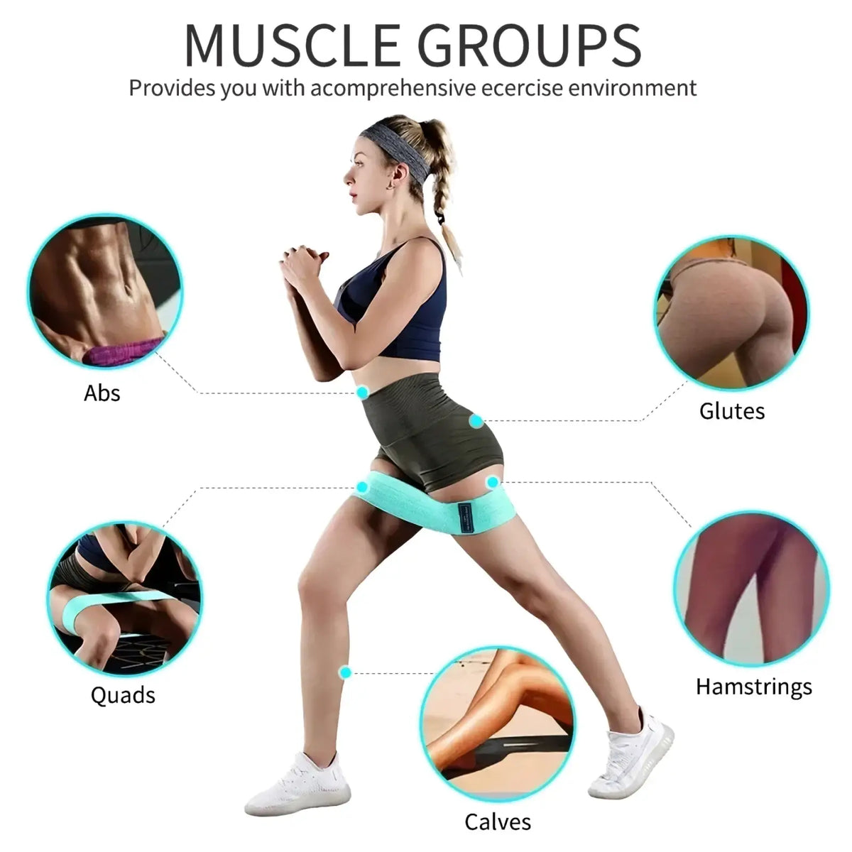 Teal fabric resistance band hip exercise loop designed for effective muscle group workouts and strengthening