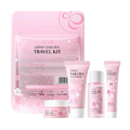 Pink japan sakura travel kit with cherry blossom design featuring multiple pink face cream skincare products for women