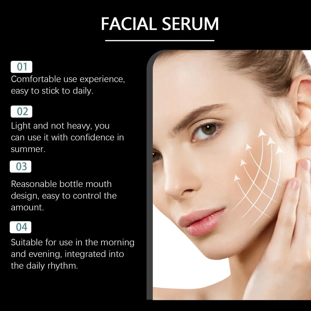 Facial care essence moisturizing serum 30ml in a sleek transparent bottle with silver cap and dropper for facial care