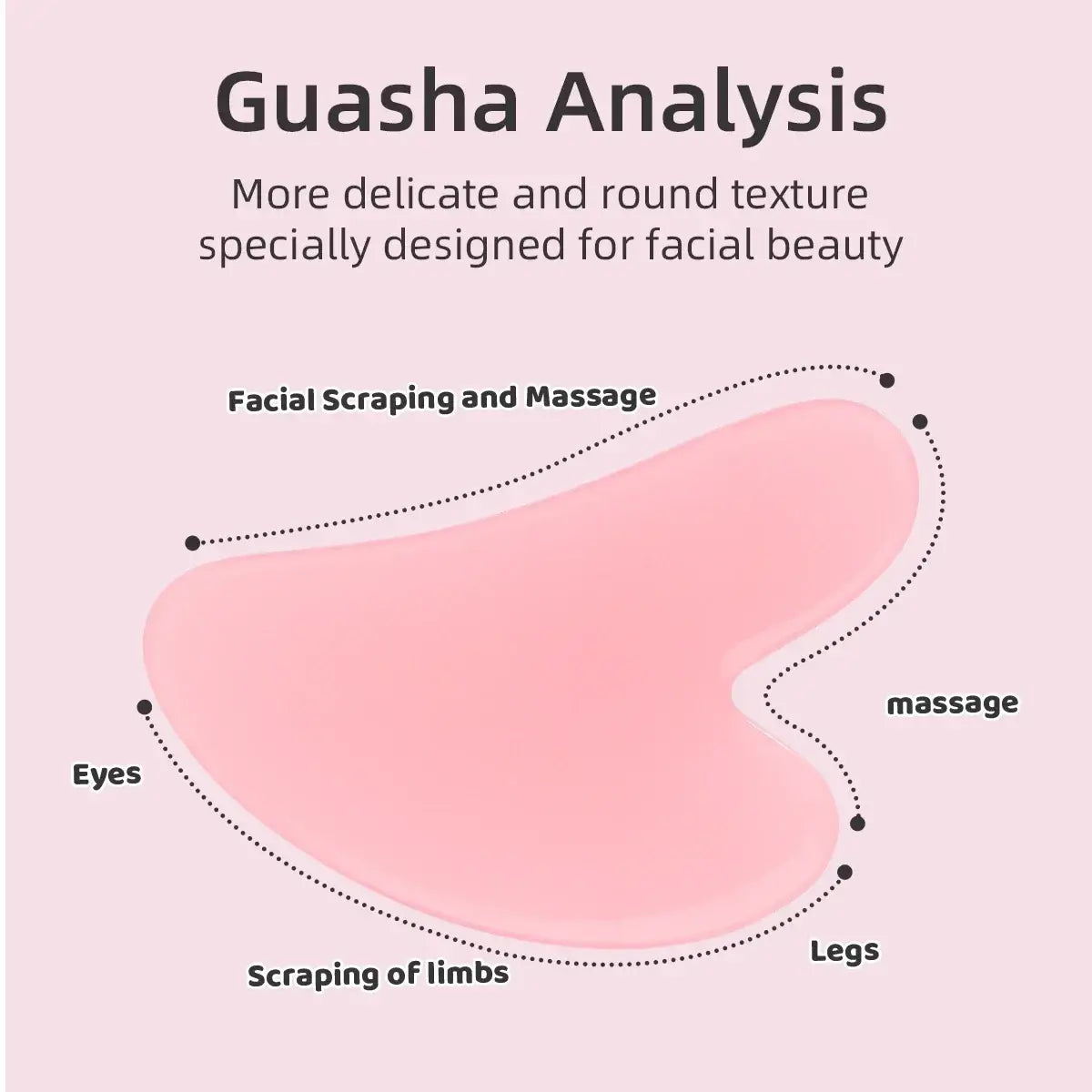 Pink guasha tool with smooth rounded contours made of jade for facial clean massage in facial clean pink jade roller set