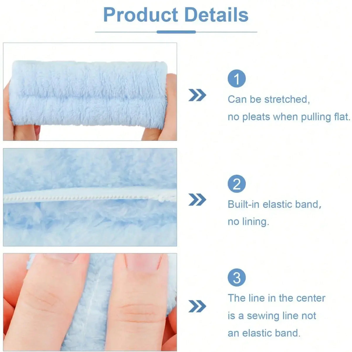 Light blue plush textured facial cleansing brush roller with elastic band and central sewing line for skincare use