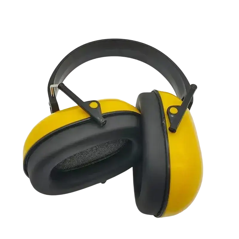 Yellow and black factory direct industrial noise reduction earmuffs with padded foam-lined interior for ear protection