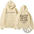 Cream-colored faith over fear psalm 118 6 Christian aesthetic hoodie with bold brown lettering kangaroo pocket and drawstring hood
