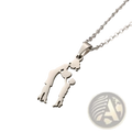 Silver stainless steel family silhouette necklace with minimalist cutout pendant of two embracing figures