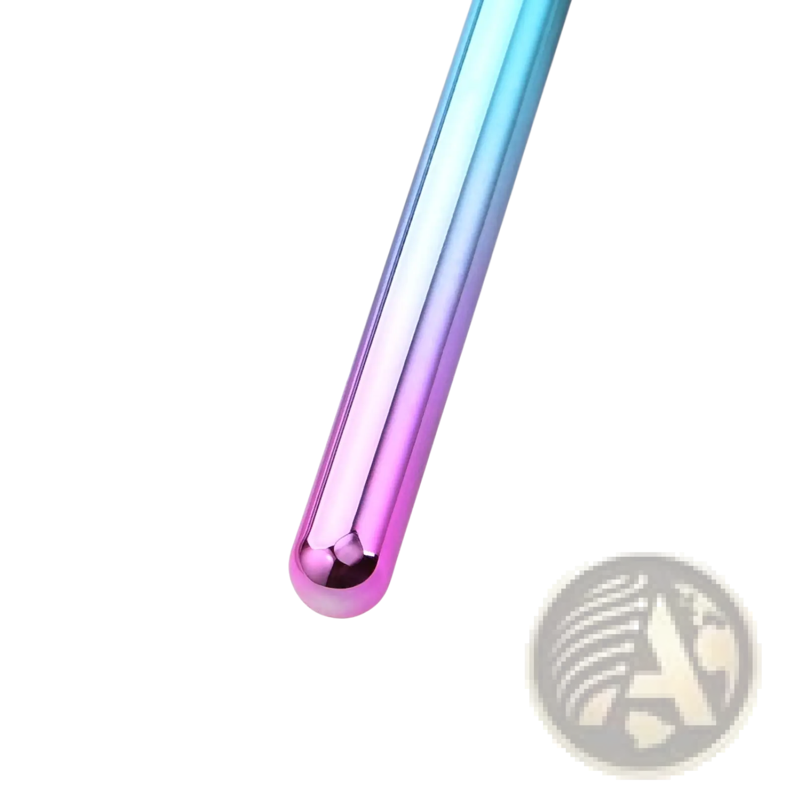 Fan makeup brush set with a sleek metallic iridescent gradient handle transitioning from blue to pink in 3pc set