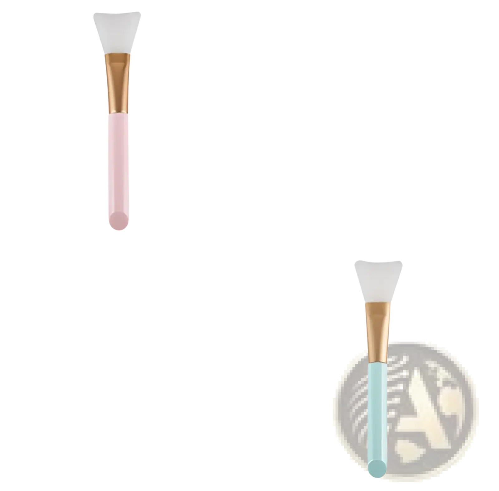 Fan makeup brush set iridescent gradient handle with a pink and gold facial mask brush featuring a soft white silicone head