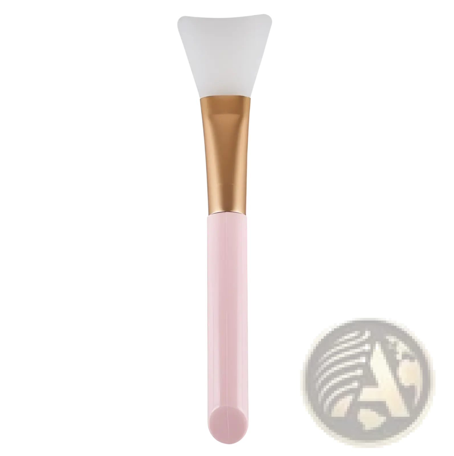 Pink and gold facial mask applicator with soft triangular silicone head from fan makeup brush set iridescent gradient handle 3pc