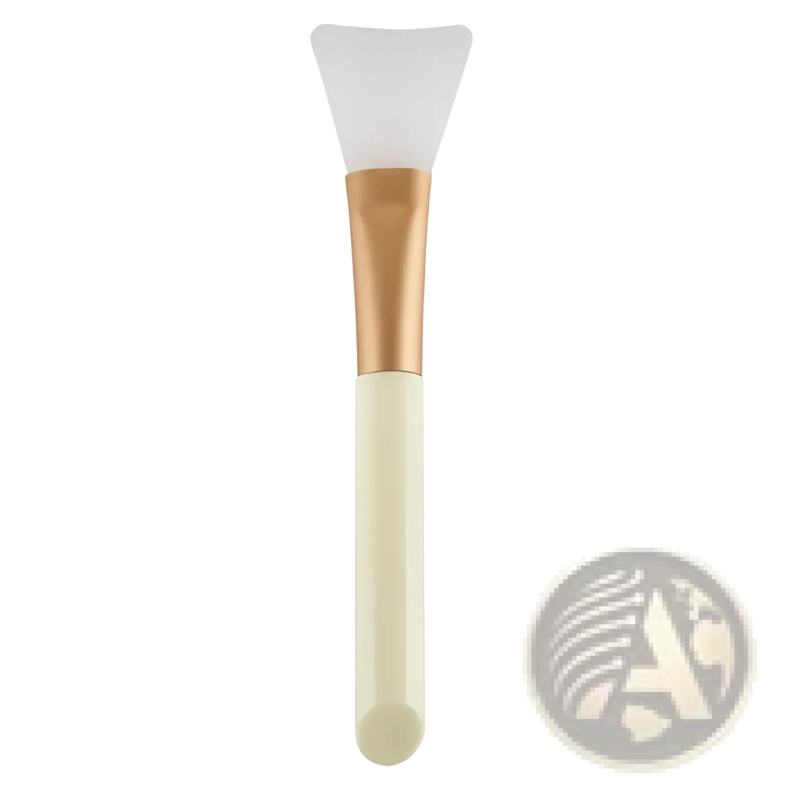 Cream-colored silicone facial mask applicator with gold-toned metallic handle from fan makeup brush set iridescent gradient handle 3pc