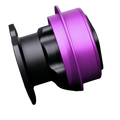 Fanatec Qr2 quick release hub adapter with a purple and black aluminum hub body and matte finish shown from the back side