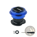 Blue and black aluminum Fanatec Qr2 wheel side quick release connector with square cutout visible from back side