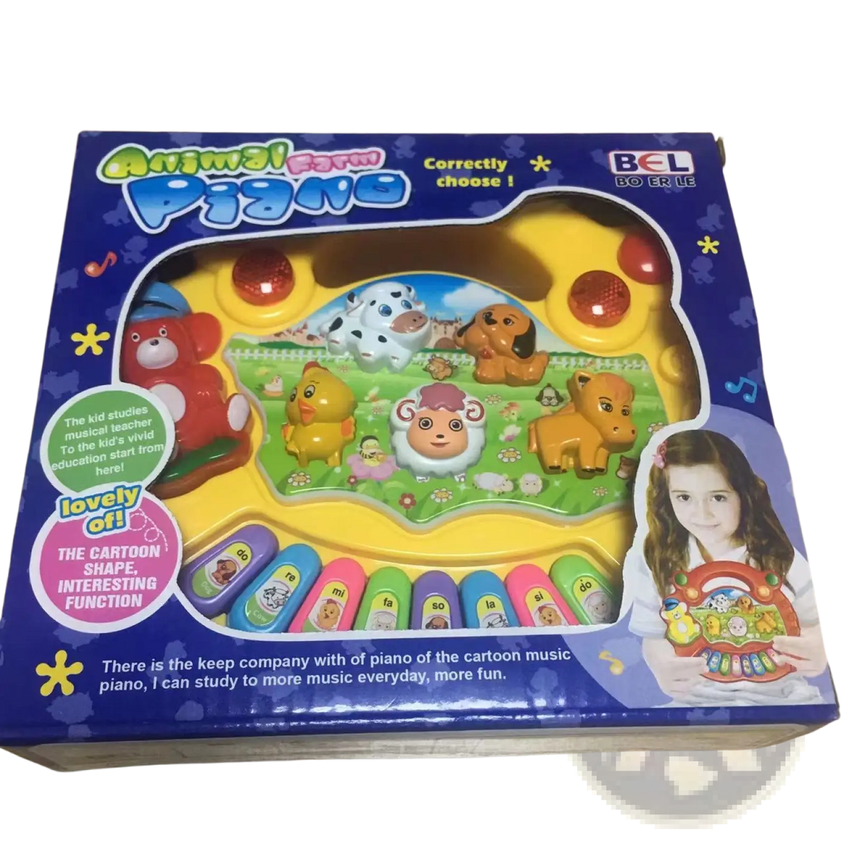 Brightly colored farm animal piano musical toy for kids 3 plus with colorful keys and playful cartoon characters