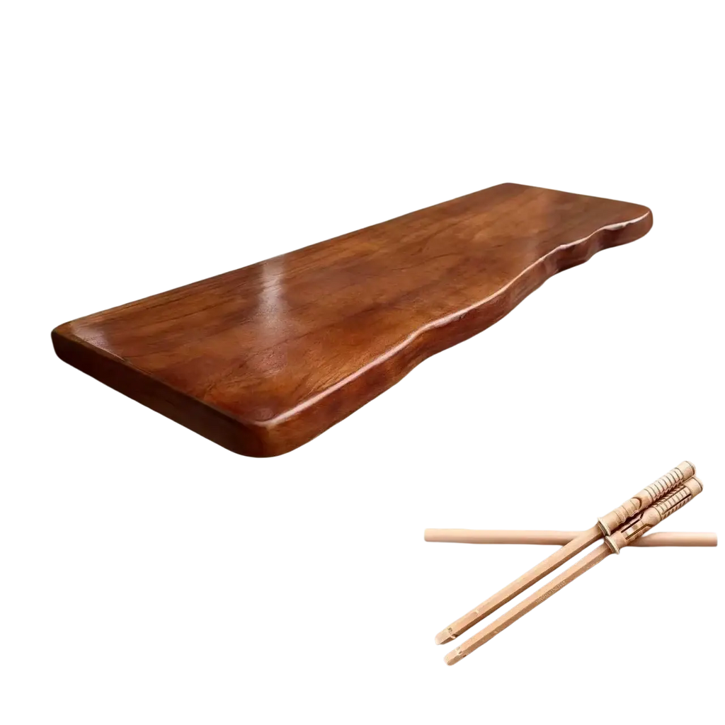 Rich brown wall farmhouse wooden floating shelf with natural live edge and smooth finish for rustic decor