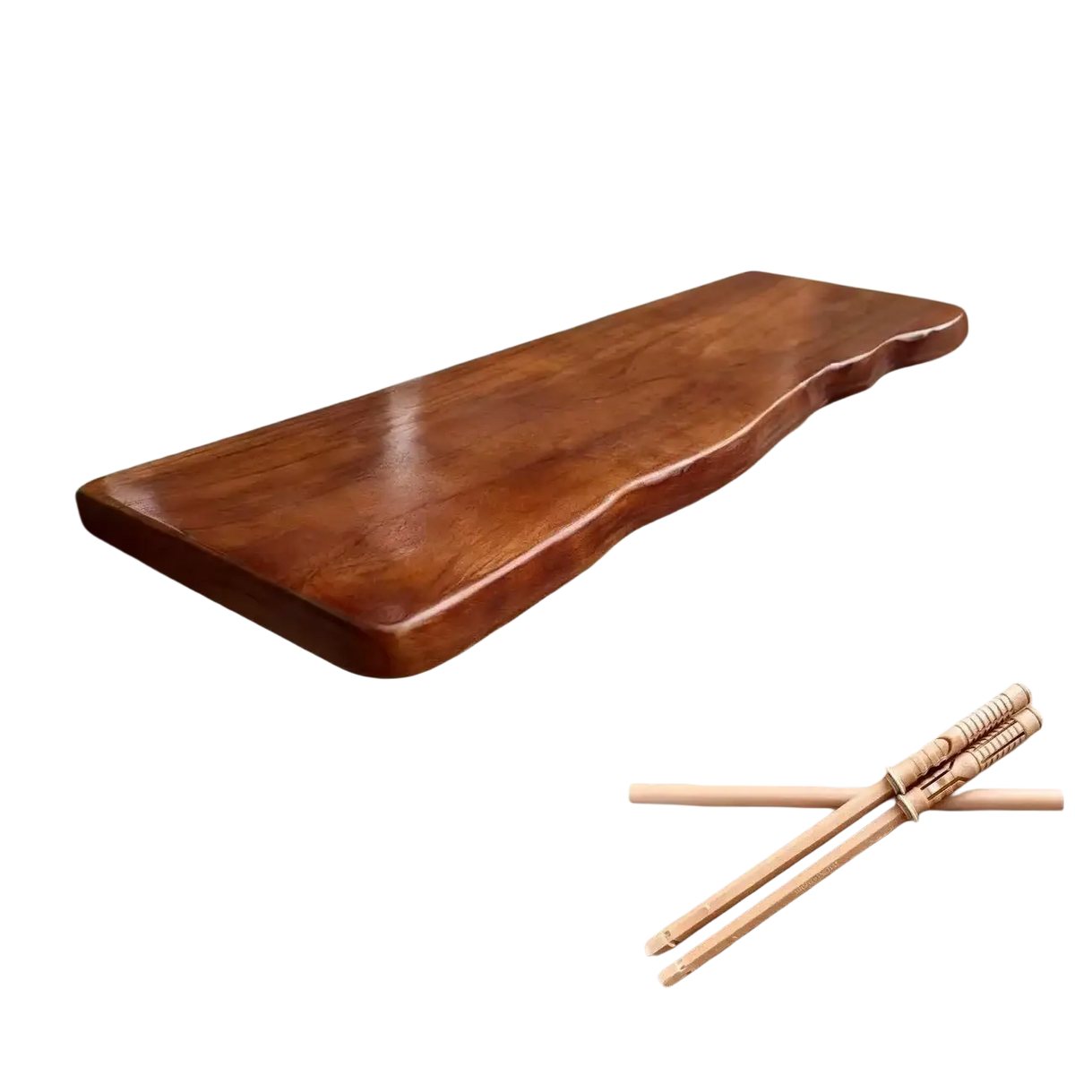 Rich brown wall farmhouse wooden floating shelf with natural live edge and smooth finish for rustic decor