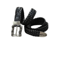 Black braided leather fashion belt male with silver-toned buckle featuring ornate cross and floral designs luxury designer punk