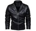 Men’s insulated motorcycle jacket in black faux leather with textured shoulder panels and ribbed sleeve detailing