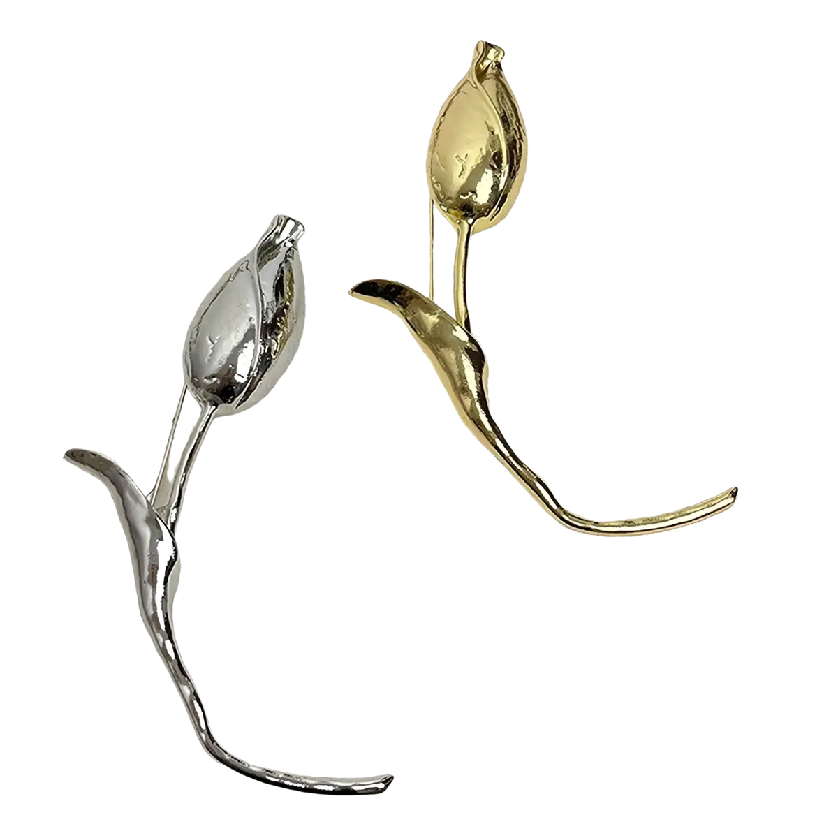Two metallic flower-shaped brooches in polished silver and gold-tone finish elegant lapel accessory pins