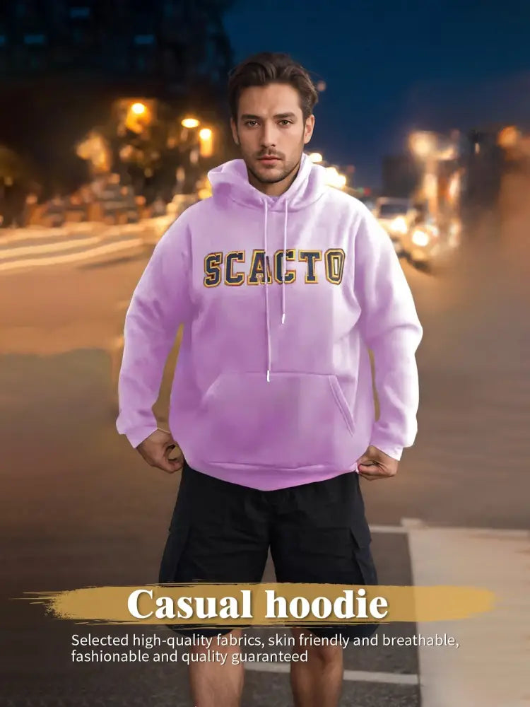 Premium cotton unisex embroidered streetwear hoodie in soft lavender with bold gold lettering and matching drawstring