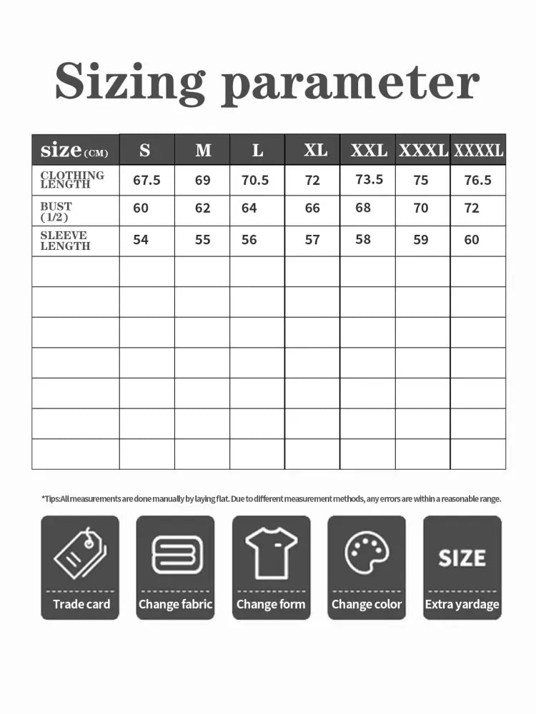 Sizing parameter chart in centimeters for premium cotton unisex embroidered streetwear hoodie sizes s to xxxl
