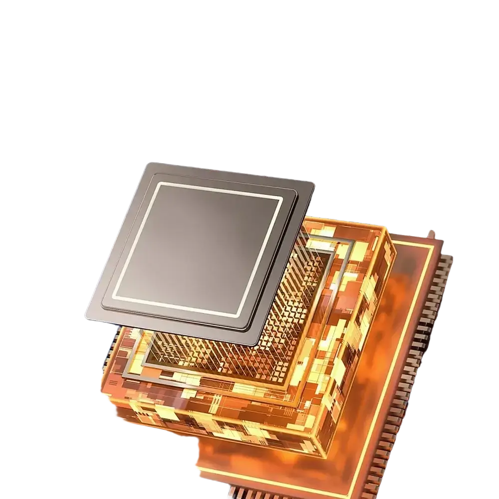 A sleek metallic fast charging phone charger smart chip with silver top layer and golden circuitry for secure use