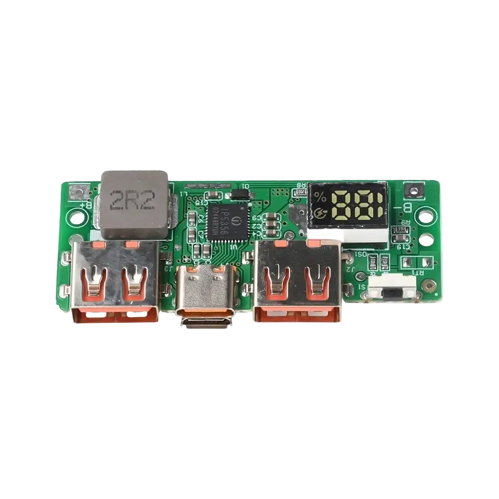 Green circuit board fast charging power bank diy module ip5356 5v3a with two usb standard ports one type-c and battery display