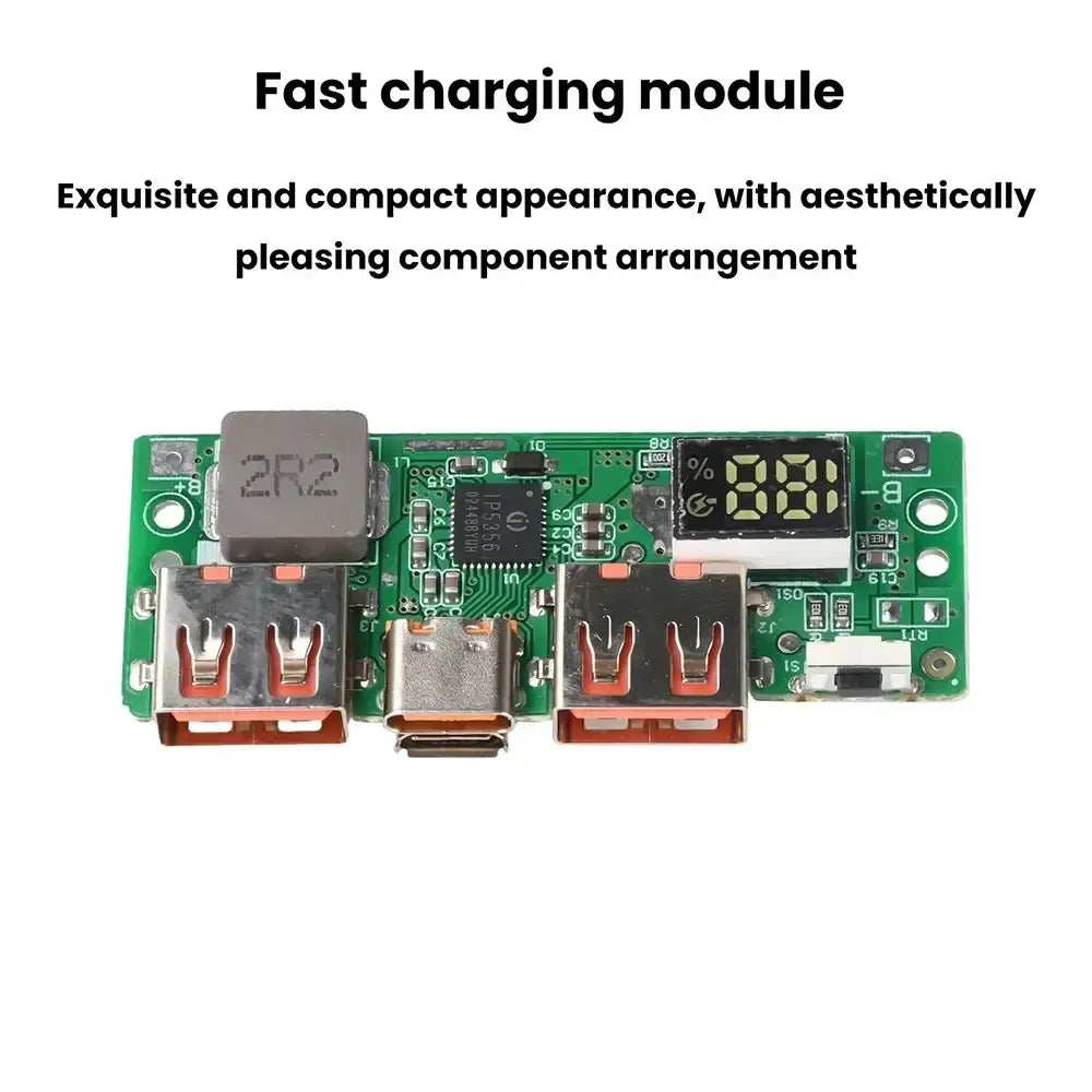 Green circuit board fast charging power bank diy module ip5356 5v3a with multiple usb ports and digital display supporting afc fcp