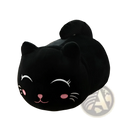 Black plush cat-shaped tissue box cover with embroidered white eyelashes pink cheeks and nose soft stuffed toy
