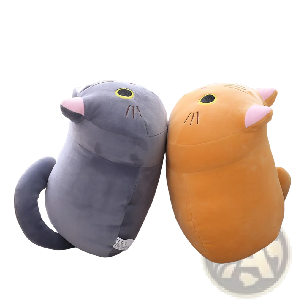 Fat cat plush pillow soft stuffed animal toy featuring two soft plush cat pillows in gray and orange colors