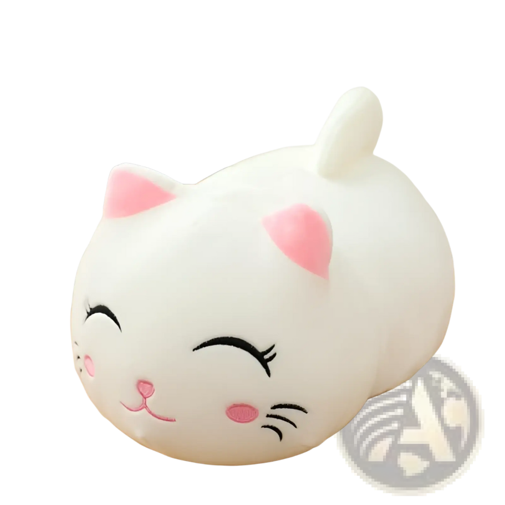 Fat Cat plush pillow soft stuffed animal toy in white with pink inner ears cheeks and nose made of plush material