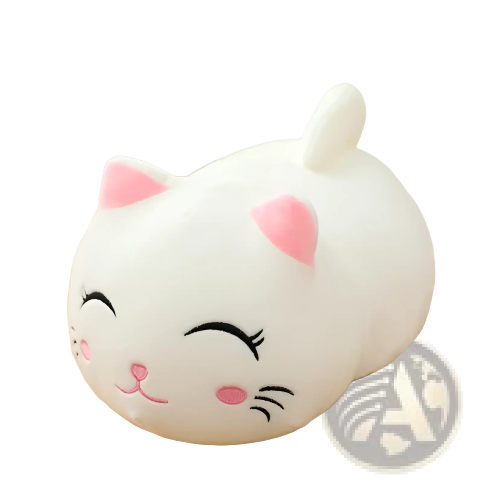 Fat Cat plush pillow soft stuffed animal toy in white with pink inner ears cheeks and nose made of plush material