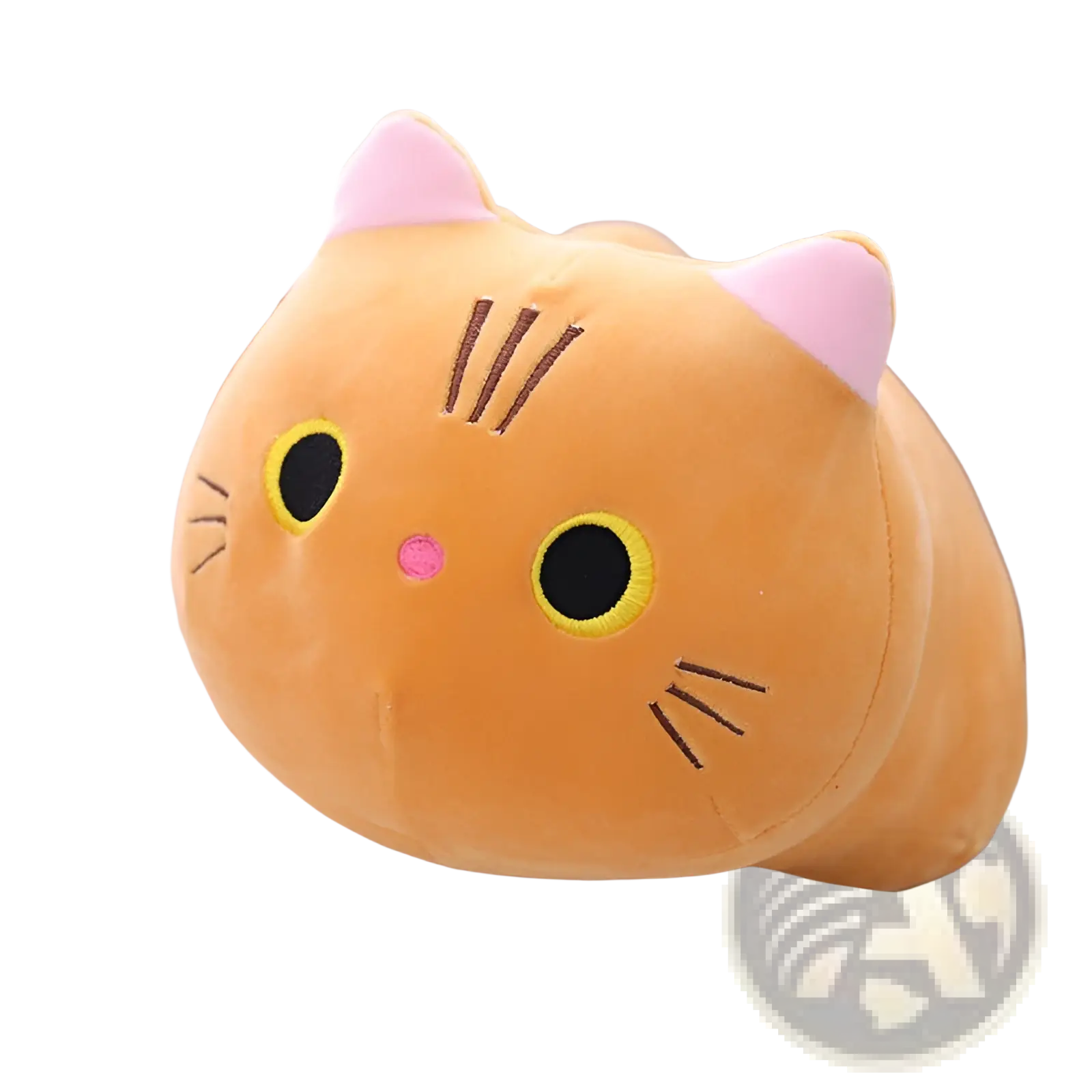 Fat cat plush pillow soft stuffed animal toy featuring a plush orange cat with pink ears and a small pink nose