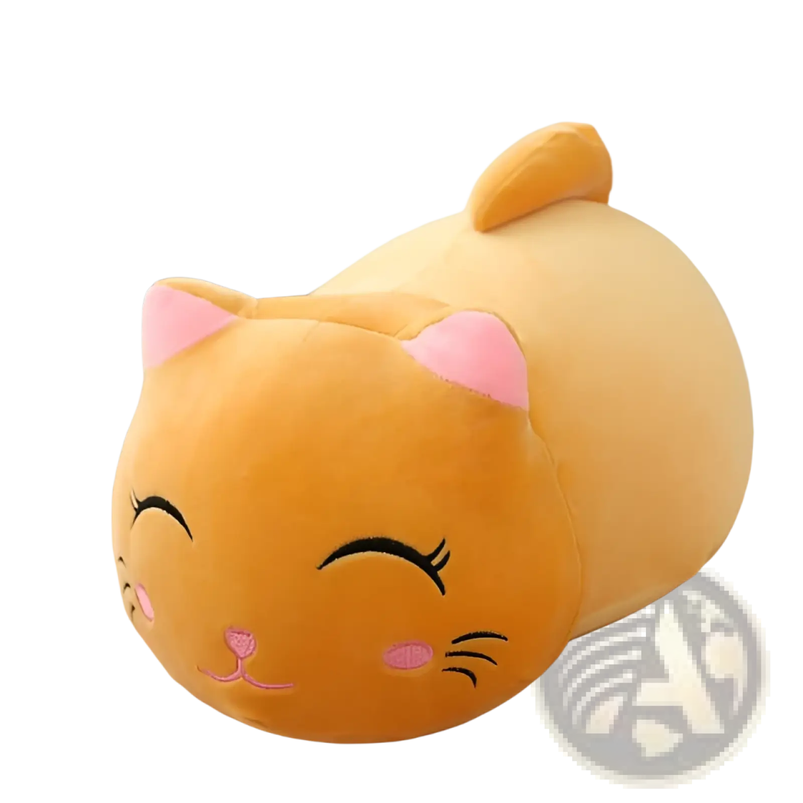 Fat cat plush pillow soft stuffed animal toy featuring a soft orange fabric with pink ears and embroidered details