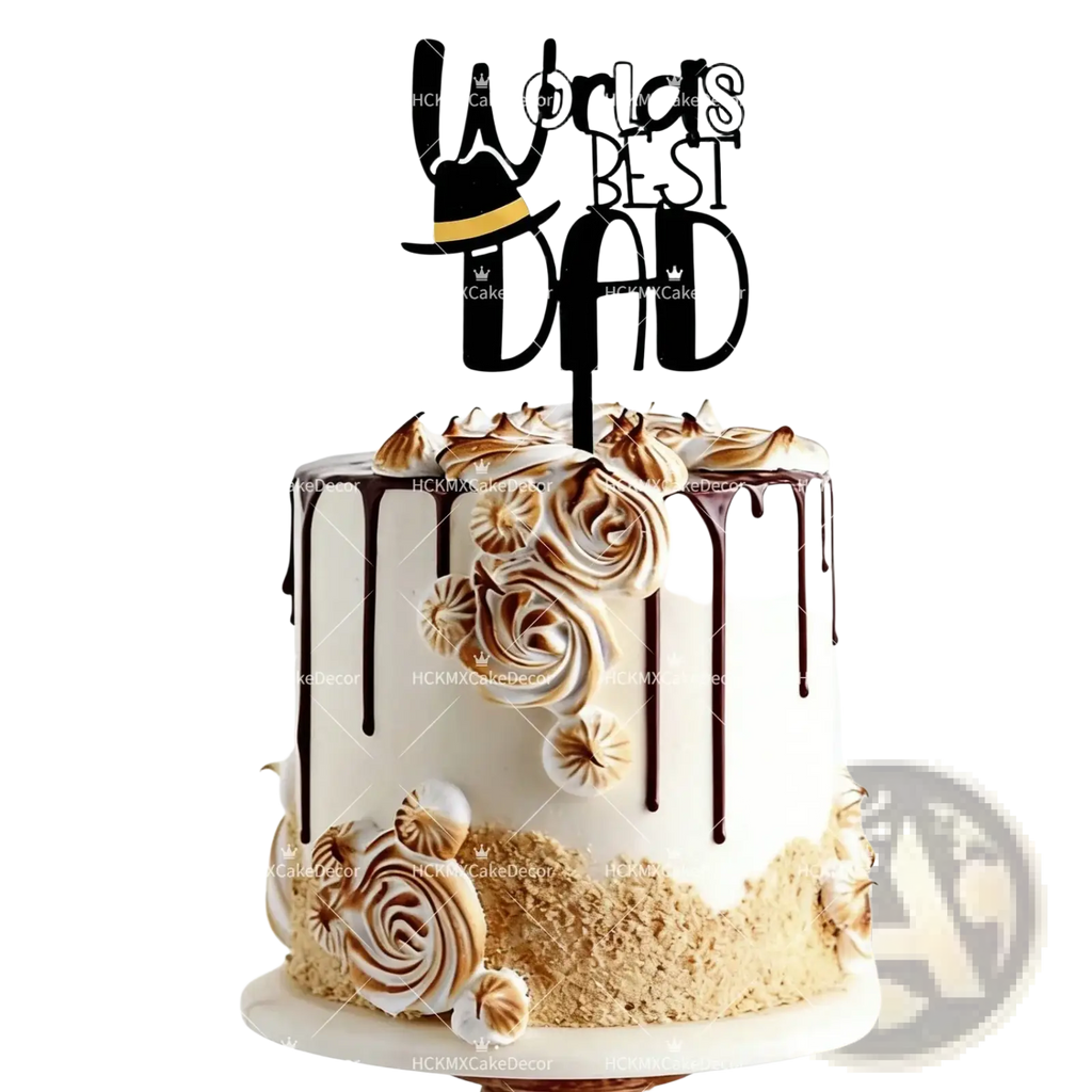 Black acrylic world’s best dad cake topper with top hat design for father’s day cake decoration