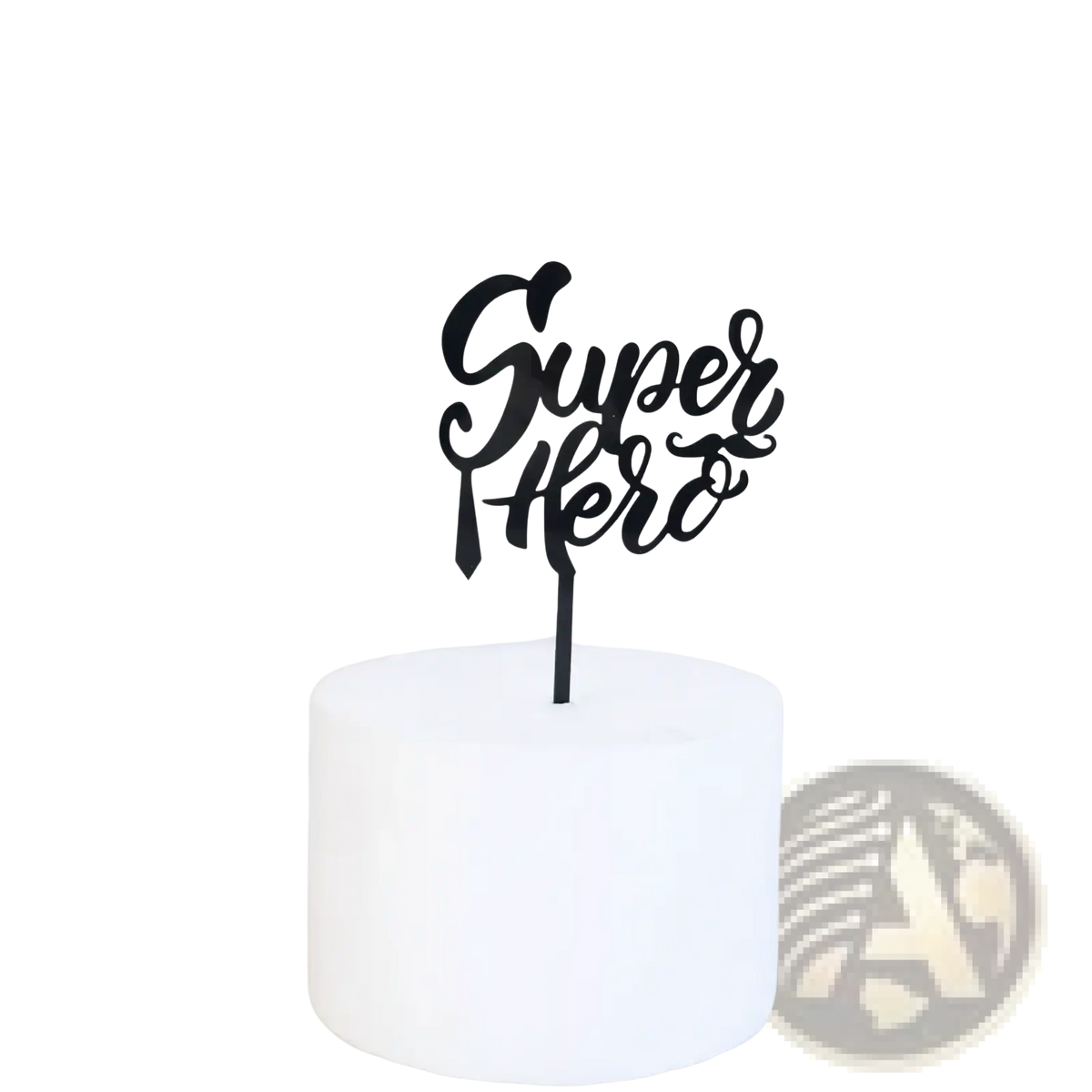 Black acrylic father’s day cake topper with sleek modern design and elegant cursive super dad script