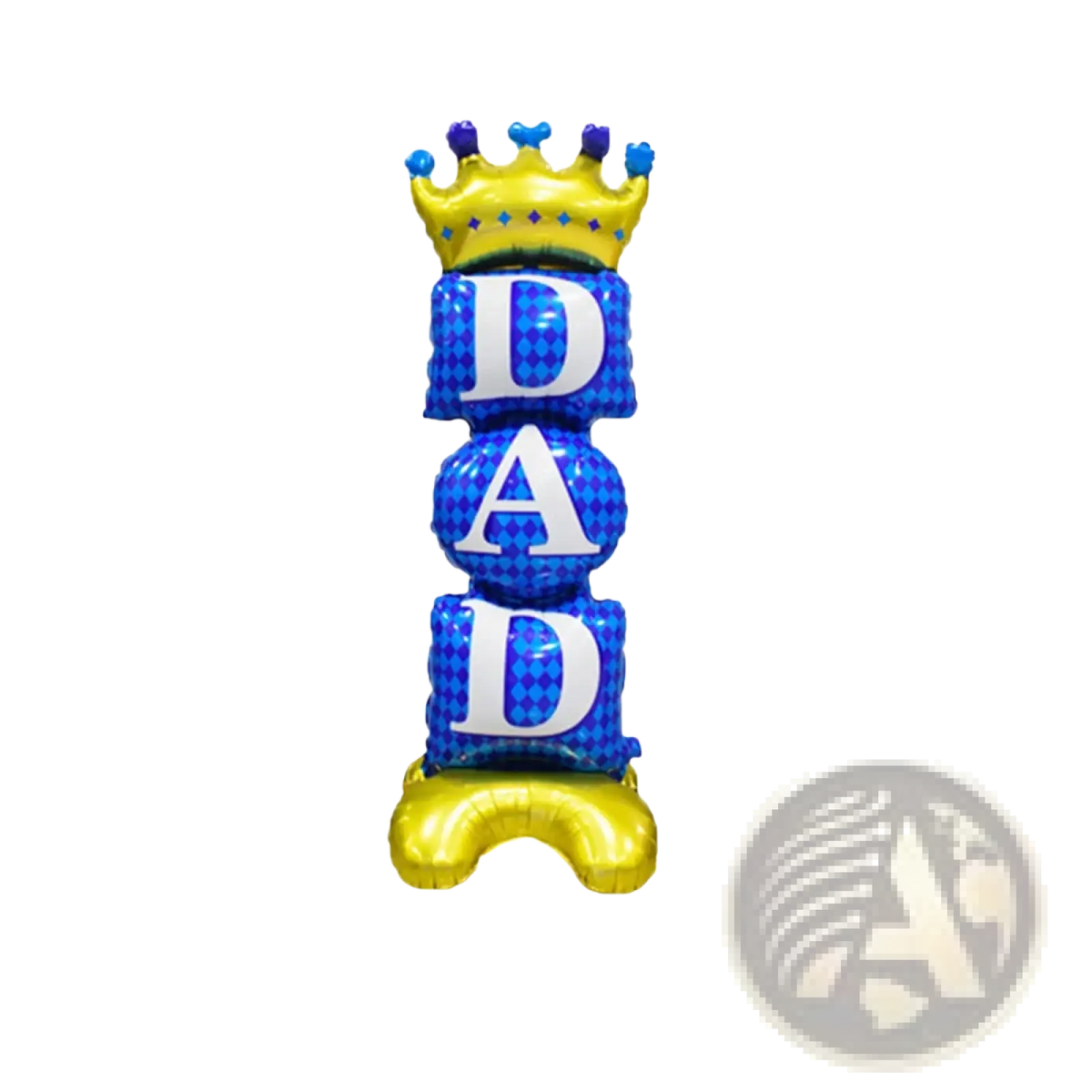 Blue and gold dad foil balloon with crown design made of shiny metallic material for Father’s Day celebration