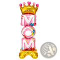 Pink and gold mom balloon centerpiece with floral accents and crown on top for father’s day crown dad foil balloon product