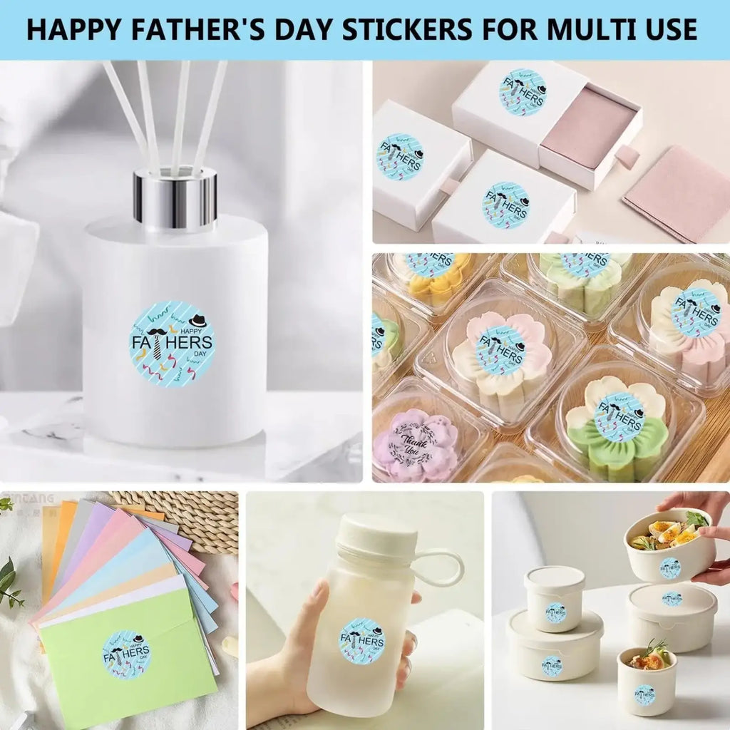 White ceramic diffuser with silver metallic cap and blue happy fathers day sticker from fathers day gift stickers roll