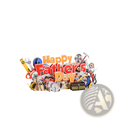 Colorful three-dimensional fathers day toolbox pop up greeting card with bold red and orange lettering and tool cutouts