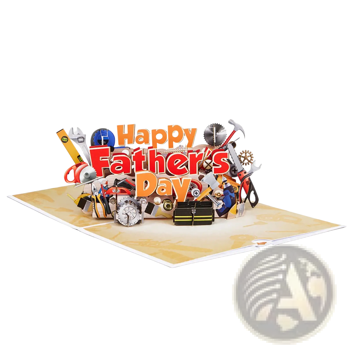 Father’s day toolbox 3d pop up greeting card with vibrant red and orange happy fathers day and colorful tools design