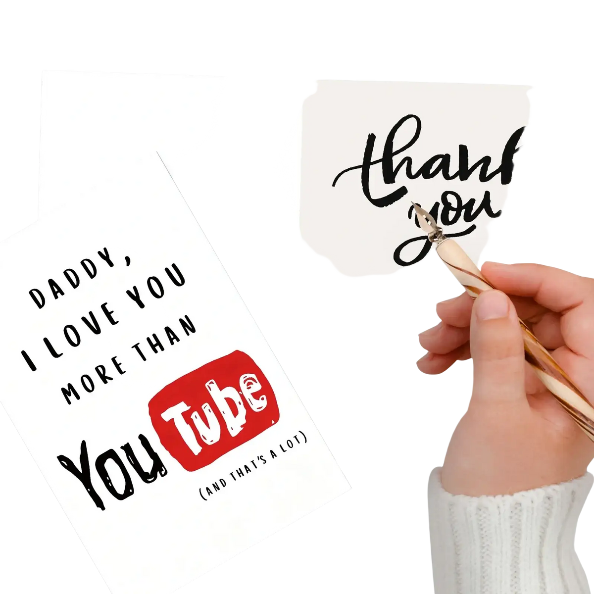 White father’s day youtube greeting card with black text expressing love and a red youtube logo on the front