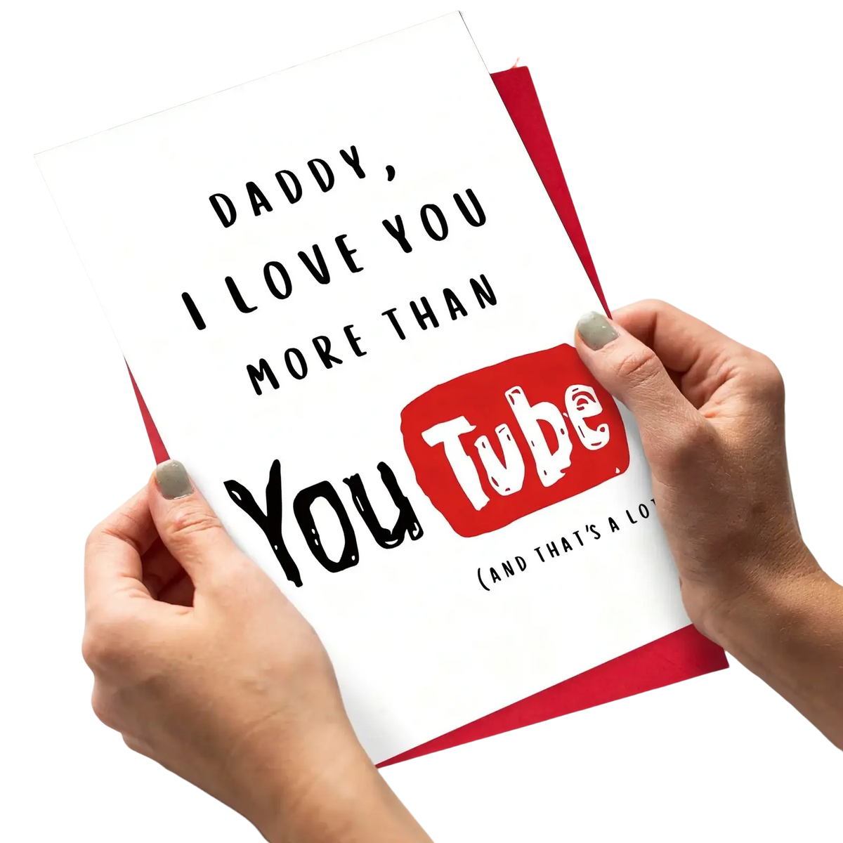 White father’s day greeting card with red border and black text featuring the youtube logo and love message for daddy