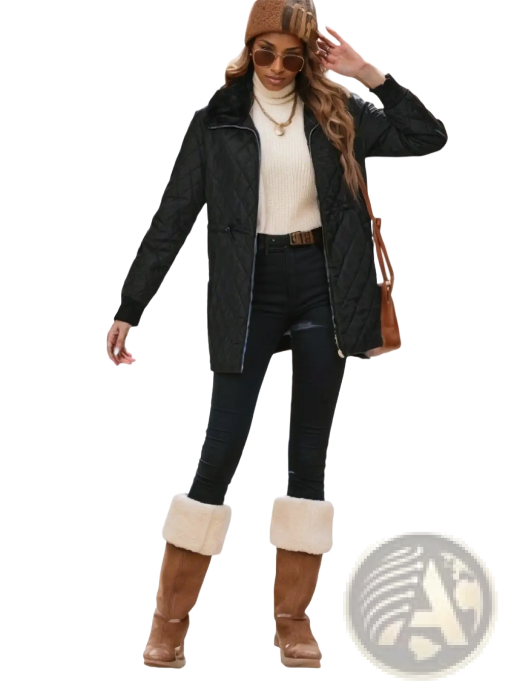 Brown shearling-lined winter boots with sturdy rubber sole and low block heel for cold weather wear
