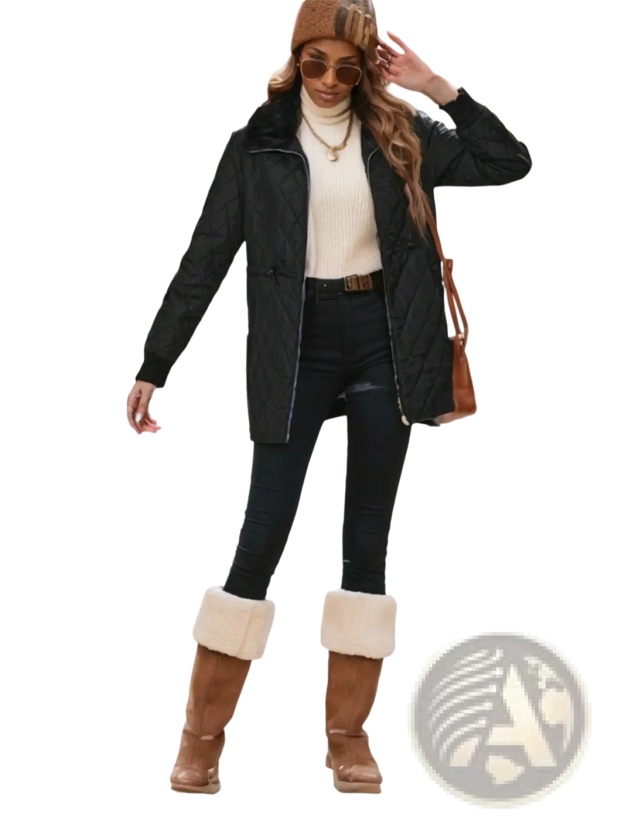 Brown shearling-lined winter boots with sturdy rubber sole and low block heel for cold weather wear
