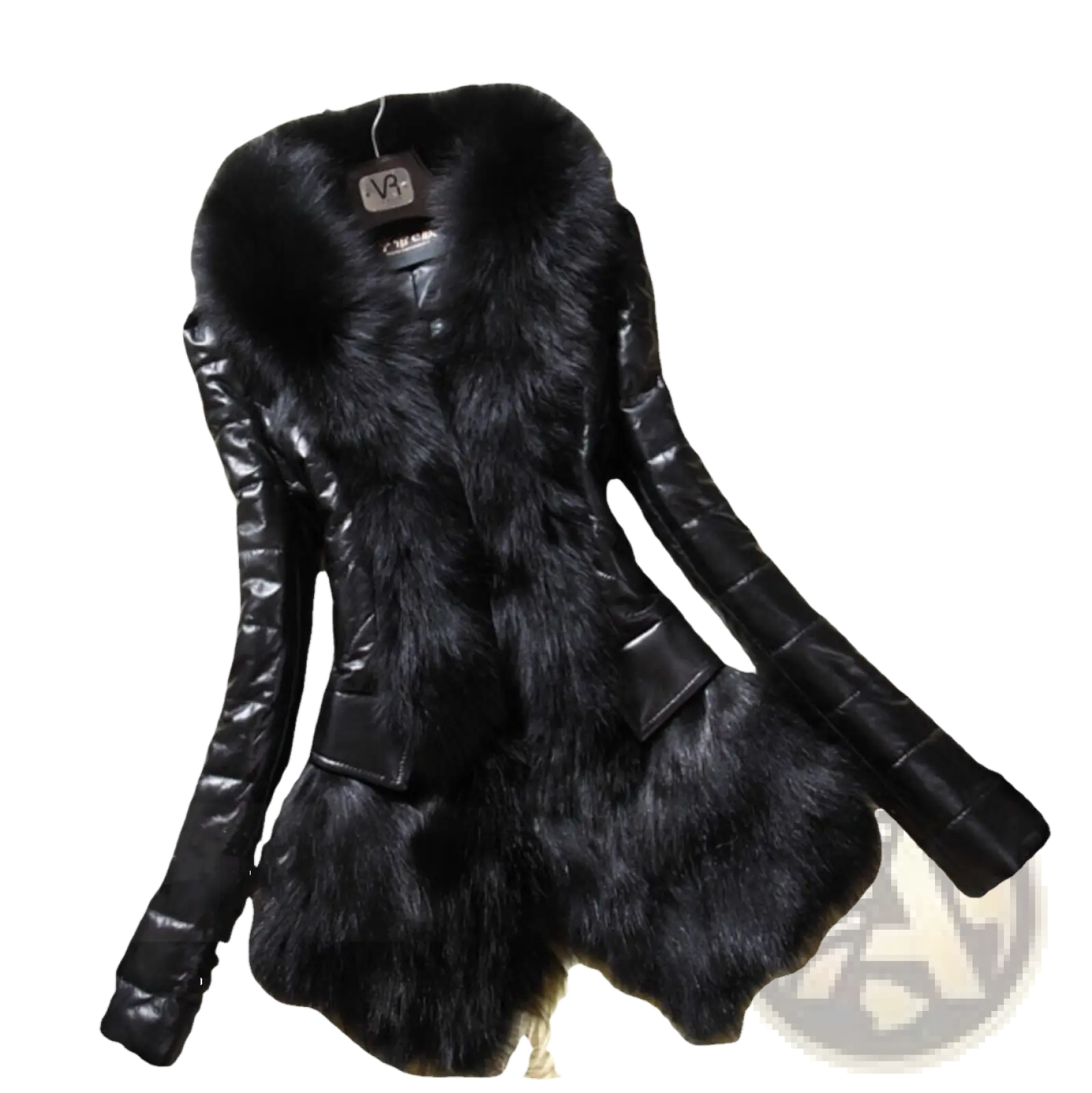 Black faux fur collar quilted leather jacket featuring plush lining and voluminous collar for stylish warmth