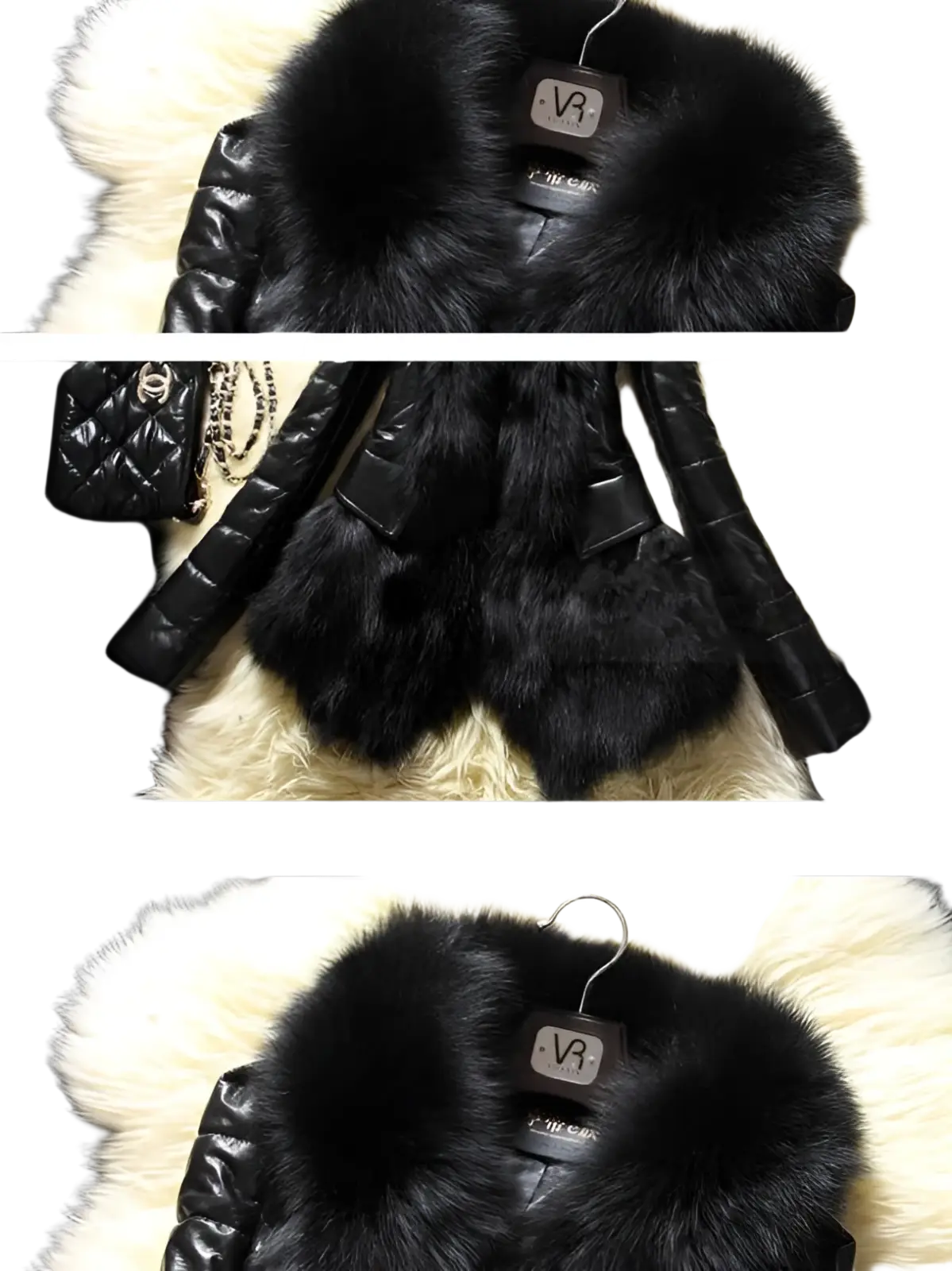 Black quilted leather vest with a plush luxurious faux fur collar designed for stylish outerwear use