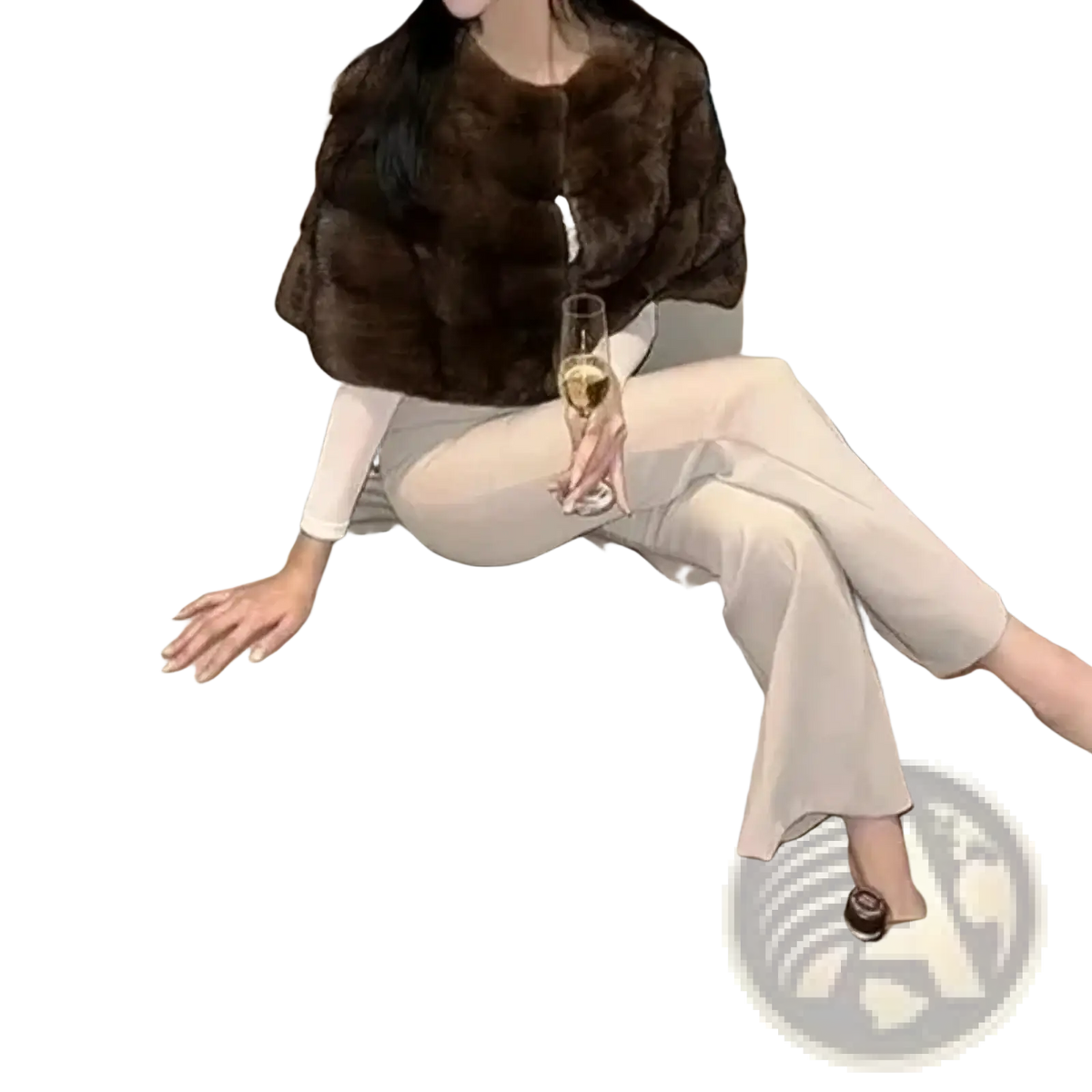 Plush dark brown faux fur cropped winter jacket for women with soft luxurious texture and subtle sheen shown from back
