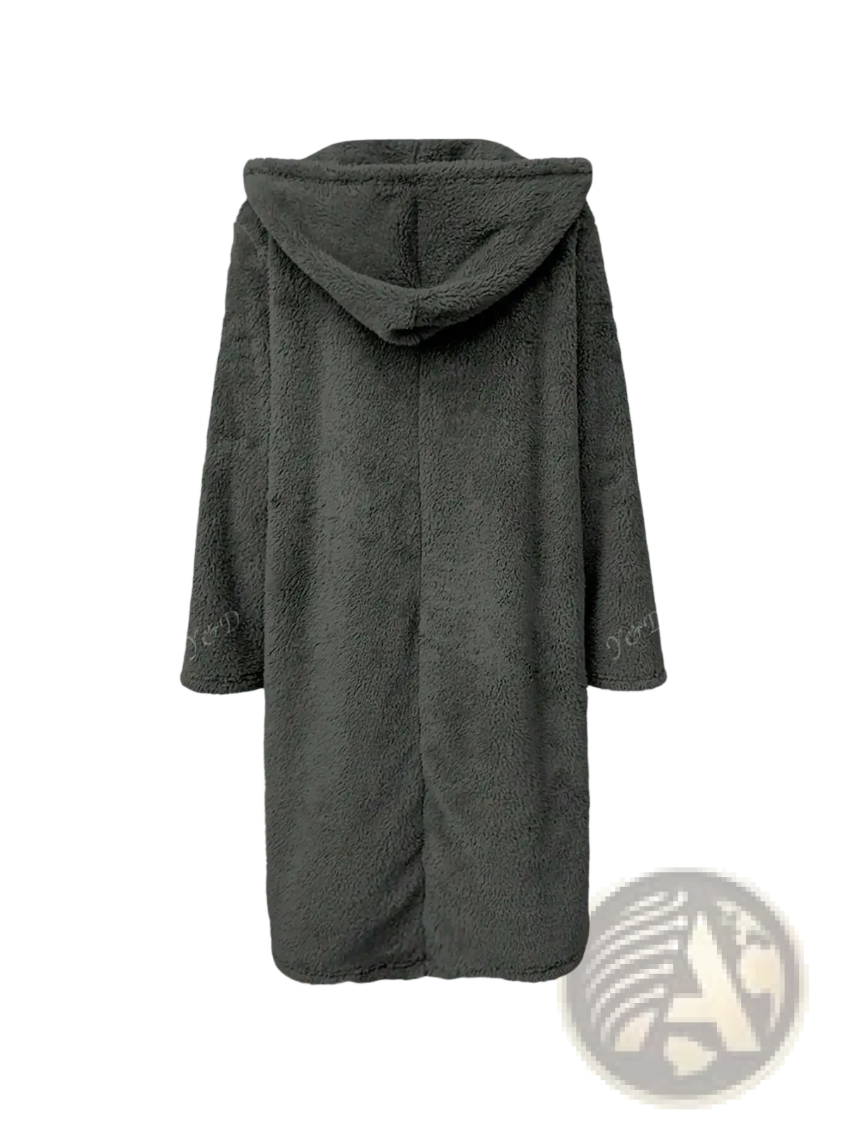 Dark gray plush fleece-lined hooded coat with soft textured surface and long sleeves in faux fur hooded long coat olive green style