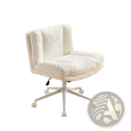 White fluffy faux fur office chair with wide seat swivel and plush textured fabric on five-star base