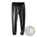 Black faux leather biker joggers for men with zipper pockets and drawstring waistband for a comfortable fit