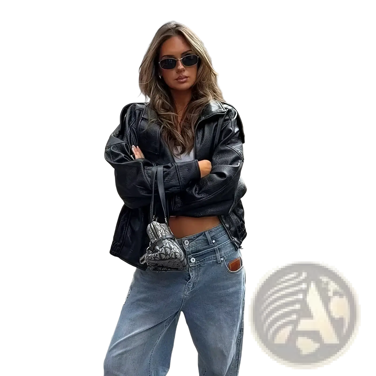 Black faux leather bomber jacket with puffed sleeves, cropped fit, and high collar for a stylish look